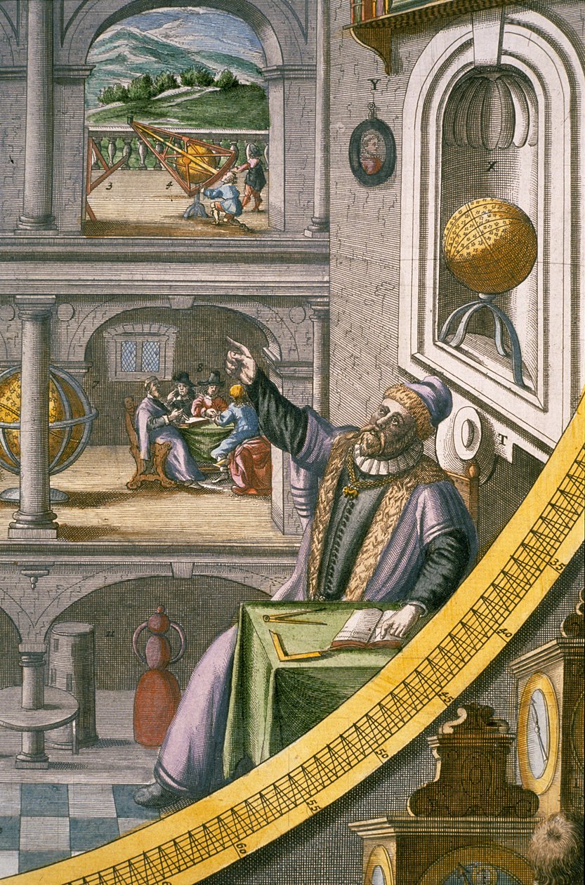 Tycho Brahe (1546-1601) 40 år, bland sina astronomiska instrument, från 