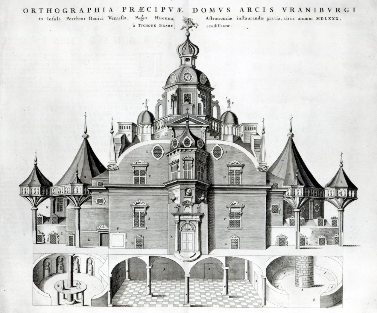 Tycho Brahes observatorium Uraniborg från Joan Blaeus "Atlas Major", 1663 av Joan Blaeu