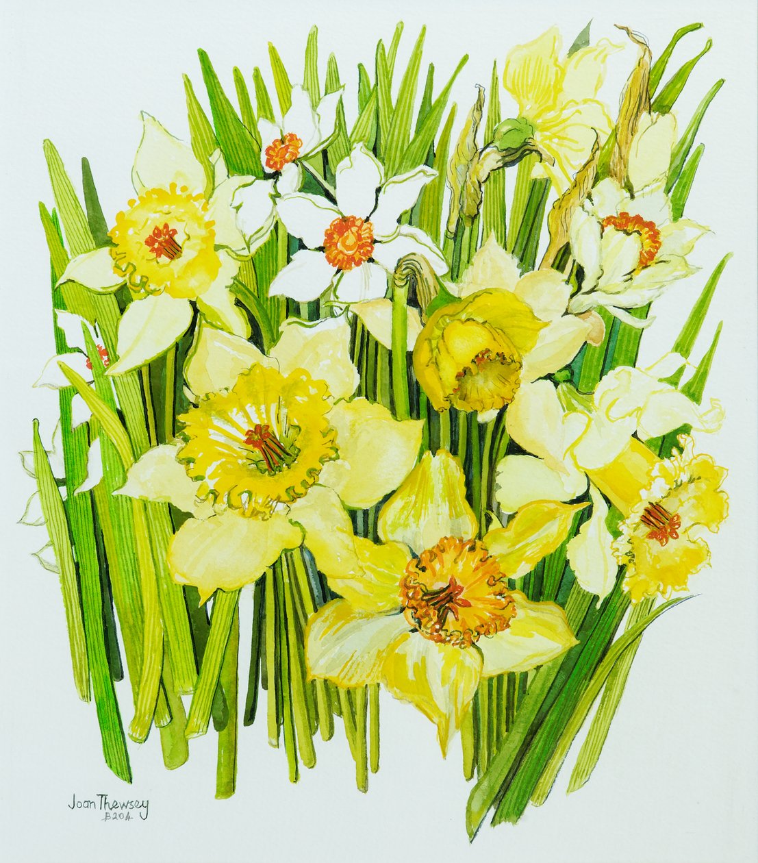 Narcisser och påskliljor (wc på handgjort papper) av Joan Thewsey