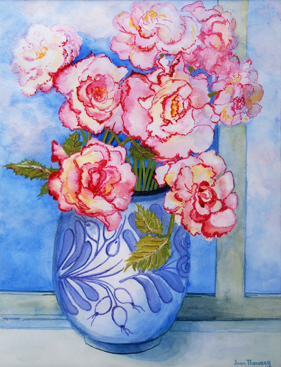 Rosa rosor mot himlen 2004 av Joan Thewsey