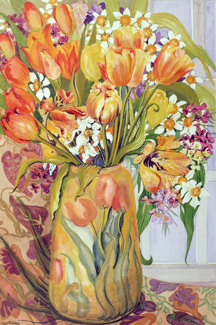 Tulpaner och narcisser i jugendvas av Joan Thewsey