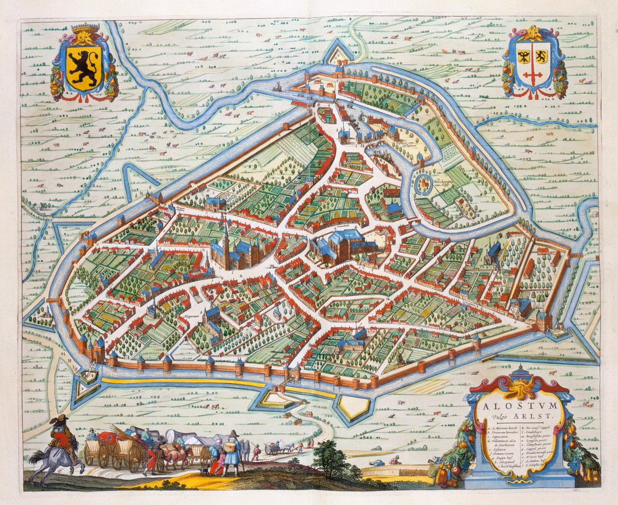 Aalst, 1649 (handkolorerad gravyr) av Joan Blaeu
