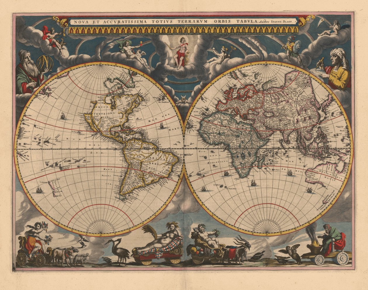 Dubbla halvklotskarta över världen, 1662 av Joan Blaeu