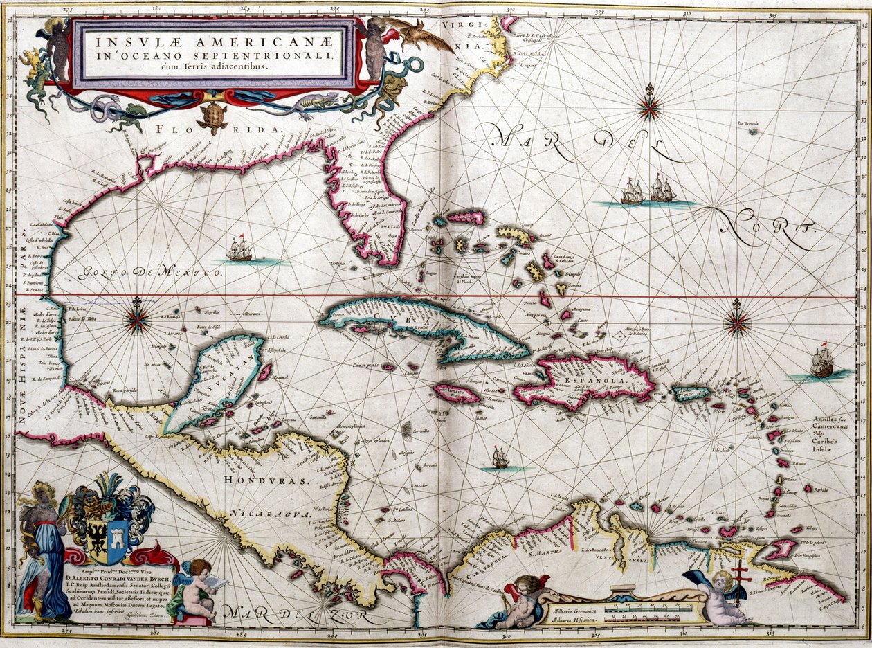 Mexikanska golfen och Karibien, från Blaeus "Atlas of the Americas av Joan Blaeu