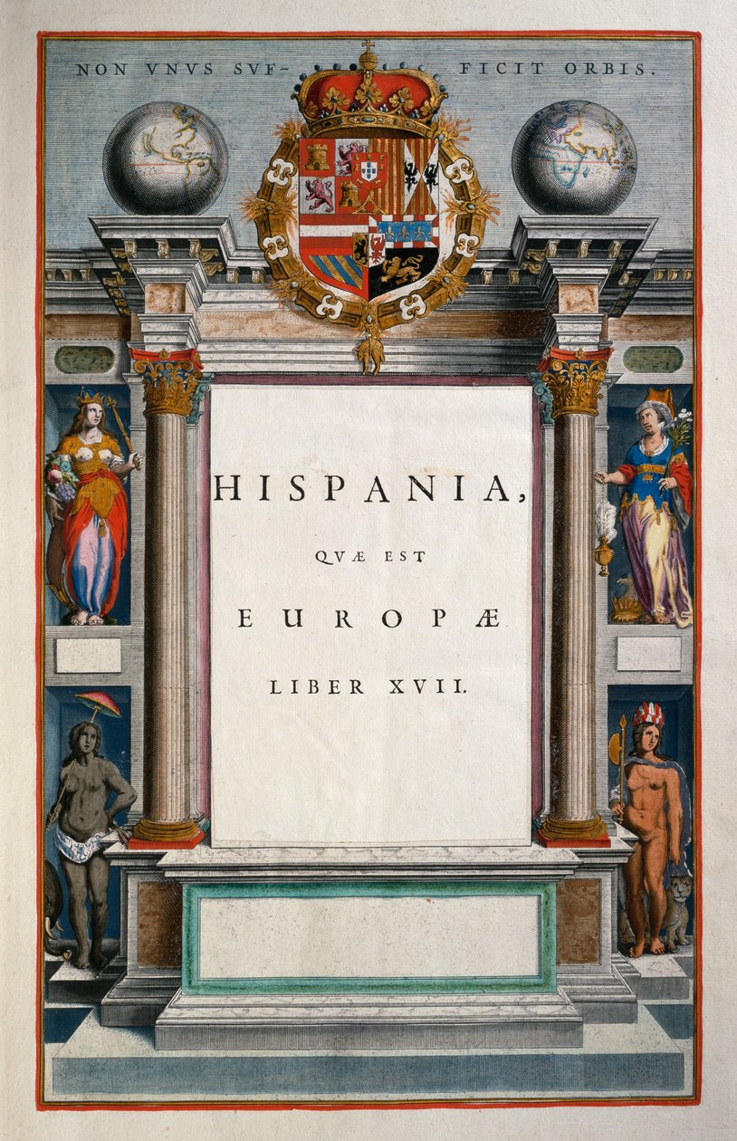 Hispania quae est Europae (Spanien), Bok XVII, titelsida Volym IX, Atlas Maior, av Joan Blaeu (1596-1673), kopparstick, 57,5x39 cm, Amsterdam av Joan Blaeu