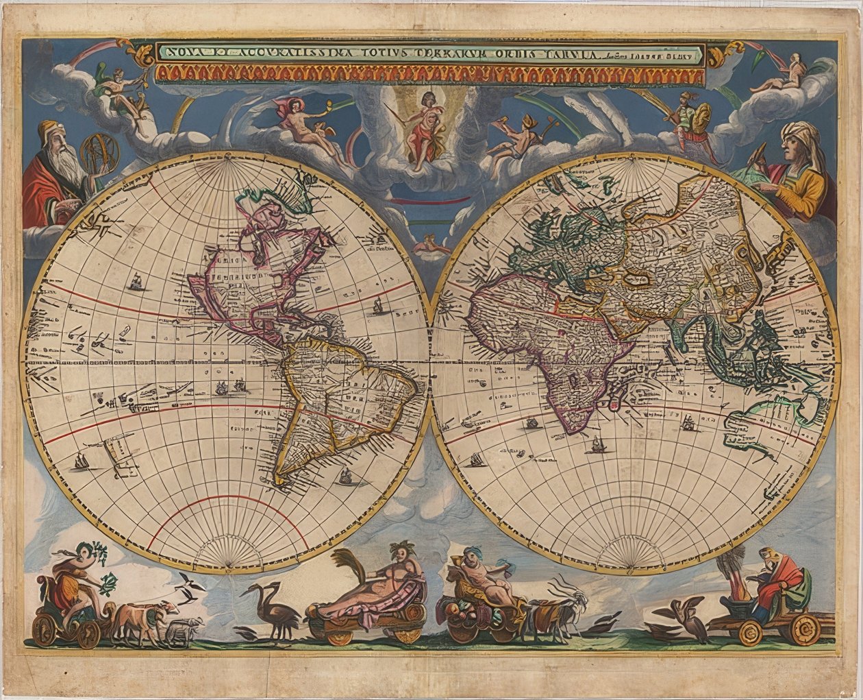 Karta över världen. Dubbla halvklot. 1662-64 av Joan Blaeu
