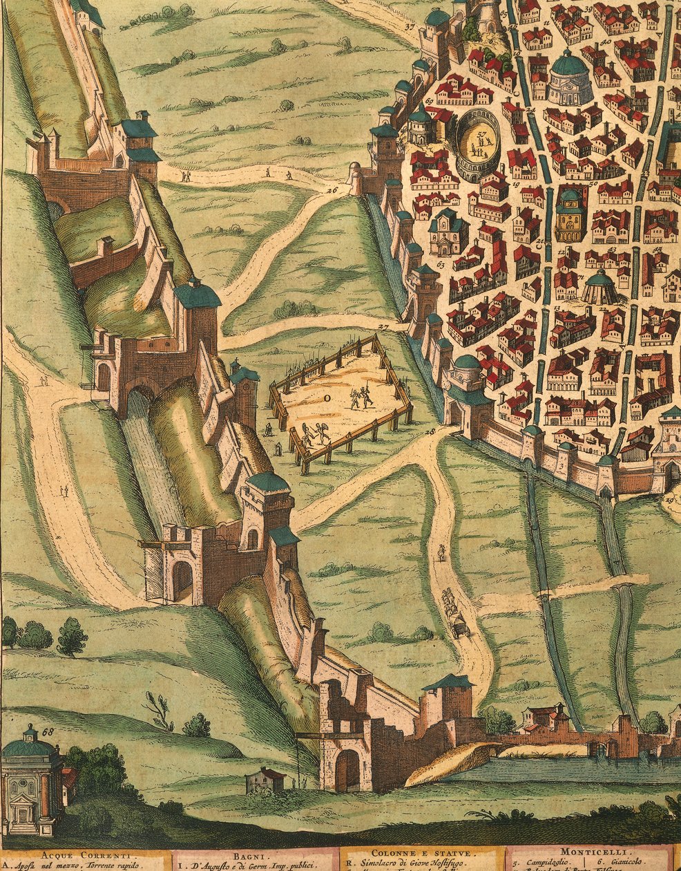 Karta över Bologna, från teatern i staden Italien, detalj av Joan Blaeu, gravyr av Joan Blaeu