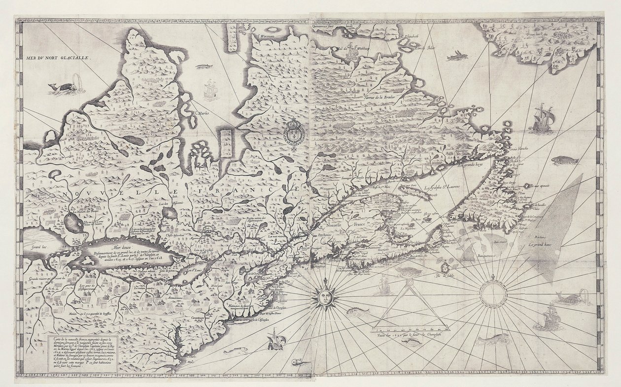 Karta över Kanada, gravyr från undersökning av Samuel de Champlain av Joan Blaeu