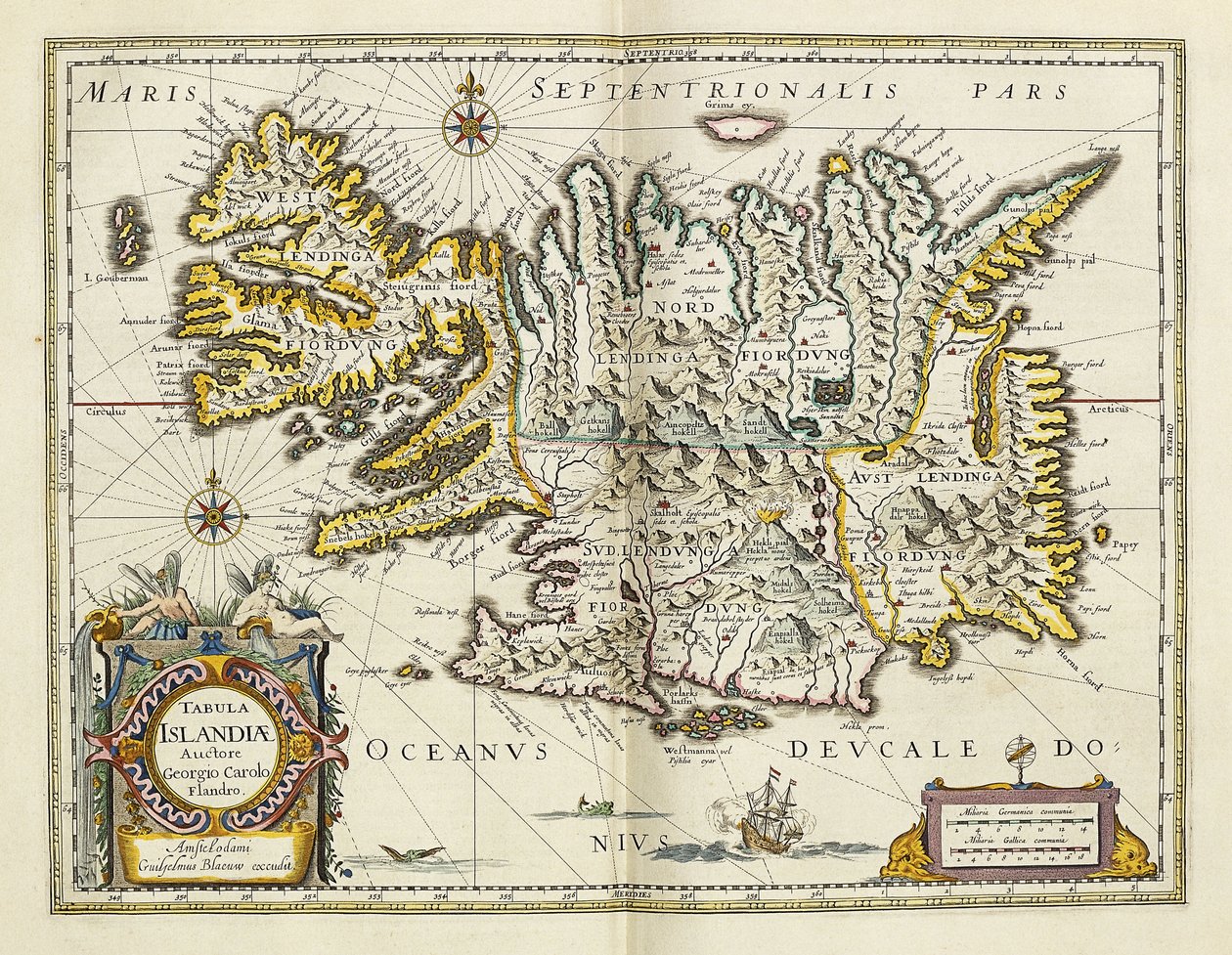 Karta över Island, från "Atlas Cosmographia Blaviana", 1662 av Joan Blaeu