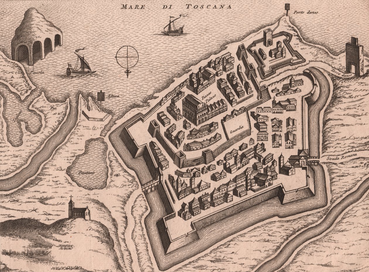 Karta över Nettuno, Lazio, Italien, kopparstick, ca 248x198 cm av Joan Blaeu
