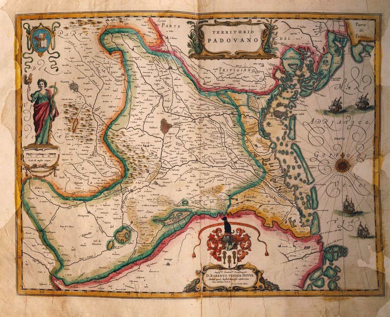 Karta över Paduan-domänen från Teatern i Italiens städer och underverk, av Joan Blaeu, gravyr av Joan Blaeu