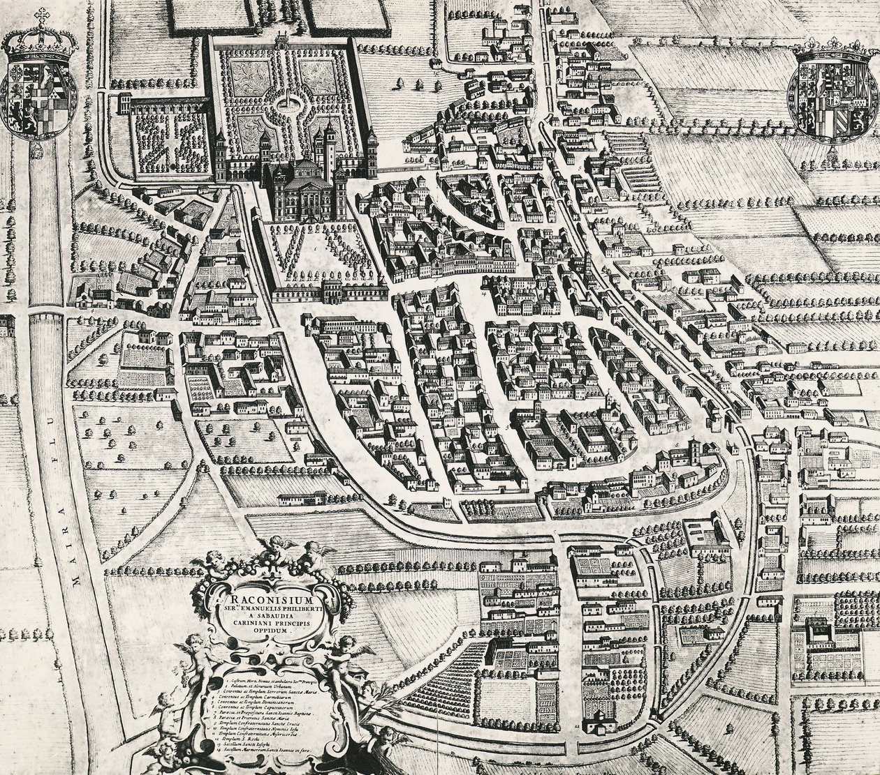 Karta över Racconigi, gravyr av Joan Blaeu (1596-1673), Italien av Joan Blaeu