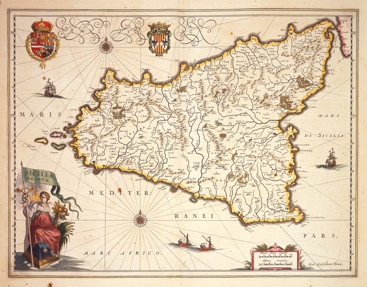 Karta över regionen Sicilien, av Joan Blaeu av Joan Blaeu