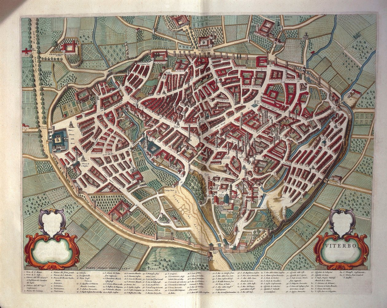 Karta över Viterbo från teatern i Italiens städer och underverk, av Joan Blaeu, gravyr av Joan Blaeu