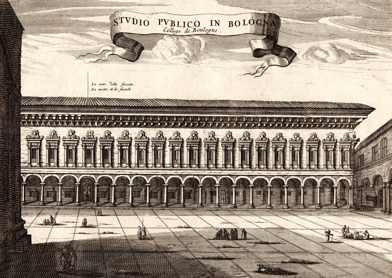 Archiginnasio-palatset, Bologna, Emilia-Romagna, Italien, kopparstick, ca 21x29 cm av Joan Blaeu