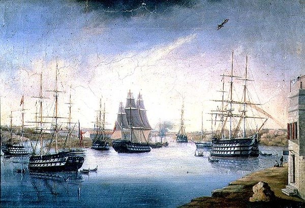 Puerto de Mahon med fartyg av Joan Font