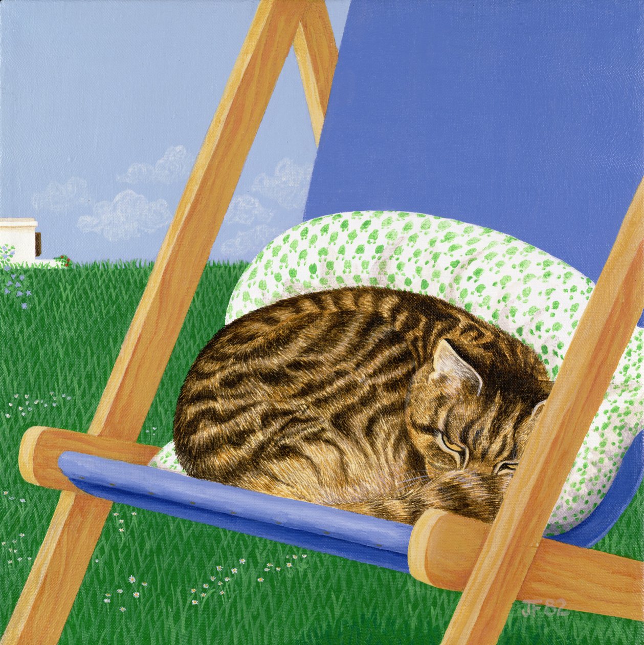 Tabby katt sover i en solstol av Joan Freestone