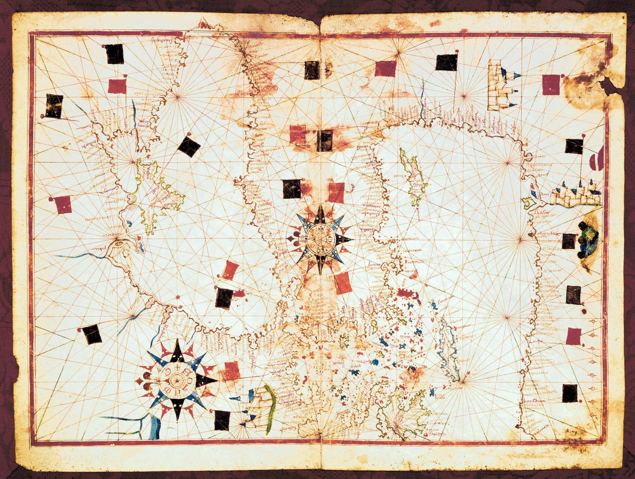 Karta över den östra delen av Medelhavet och Svarta havet, manuskript av en portolan atlas från 1500-talet (manuskript) av Joan Martines