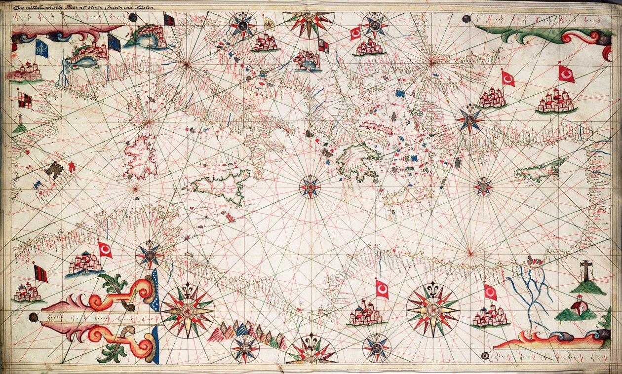 Sjökort över Medelhavet, ca 1640 (pergament) av Joan Oliva