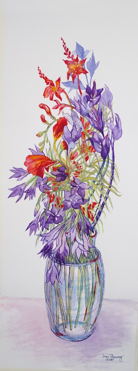 Agapanthus campanulatus och Crocosmia, 2015, akvarell på handgjort papper av Joan Thewsey