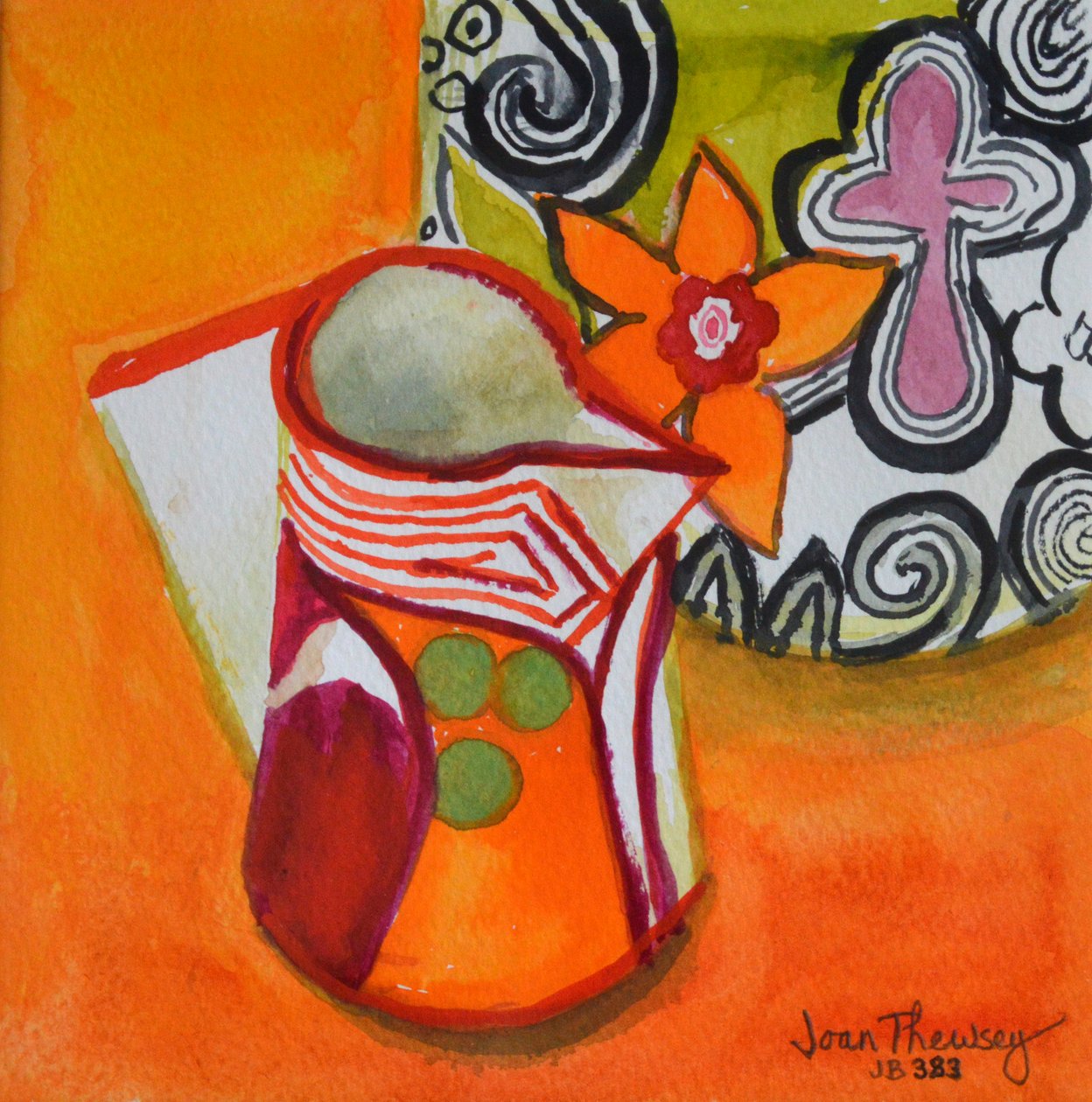 Art Deco kanna och skål, 2000, (gouache) av Joan Thewsey