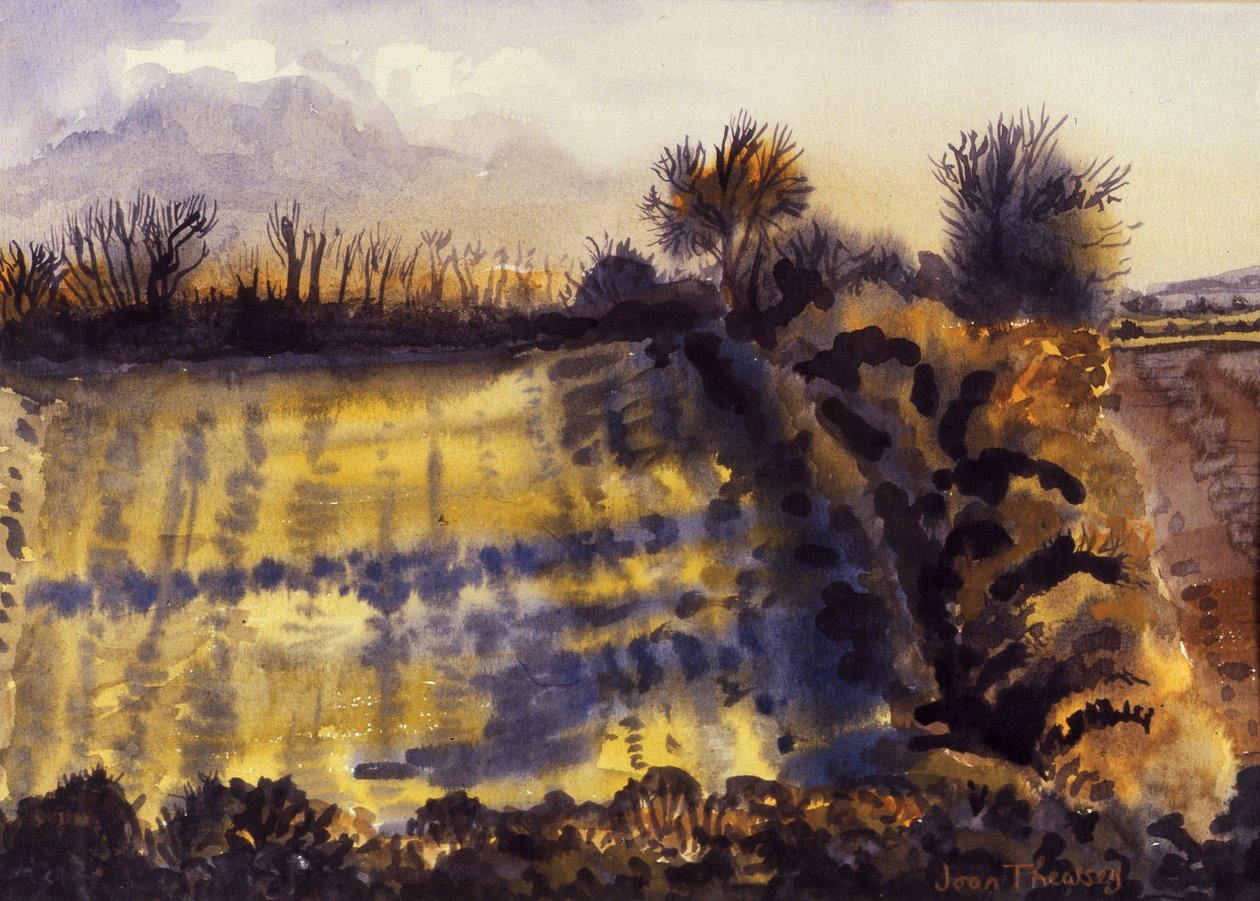 Field with Long Shadows, 1990, vattenfärg på handgjort papper av Joan Thewsey