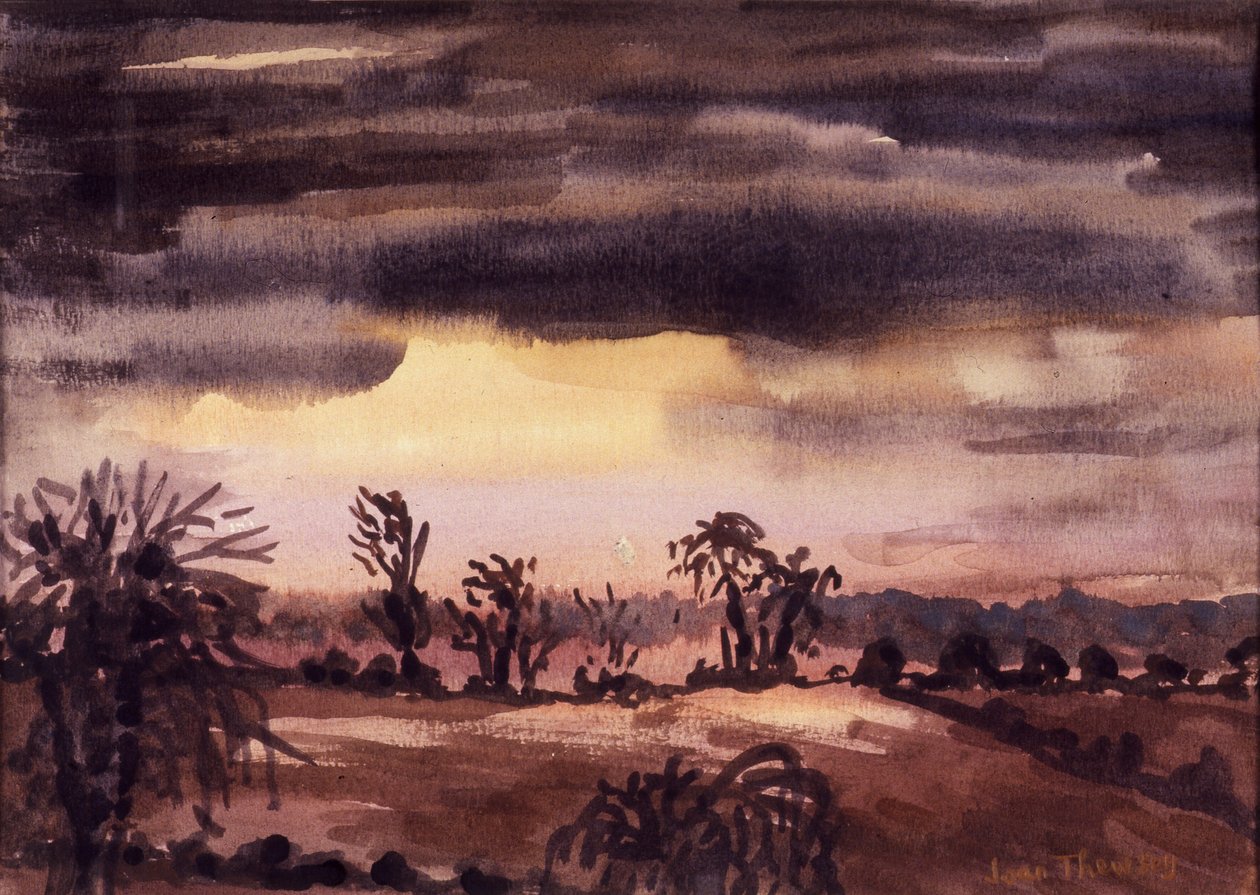 Fields in a Winter Dusk, 1992, vattenfärg på handgjort papper av Joan Thewsey