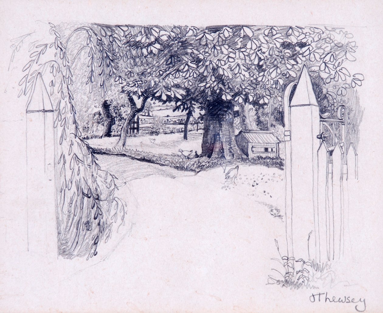 Porten till bondgården, 2000, penna av Joan Thewsey