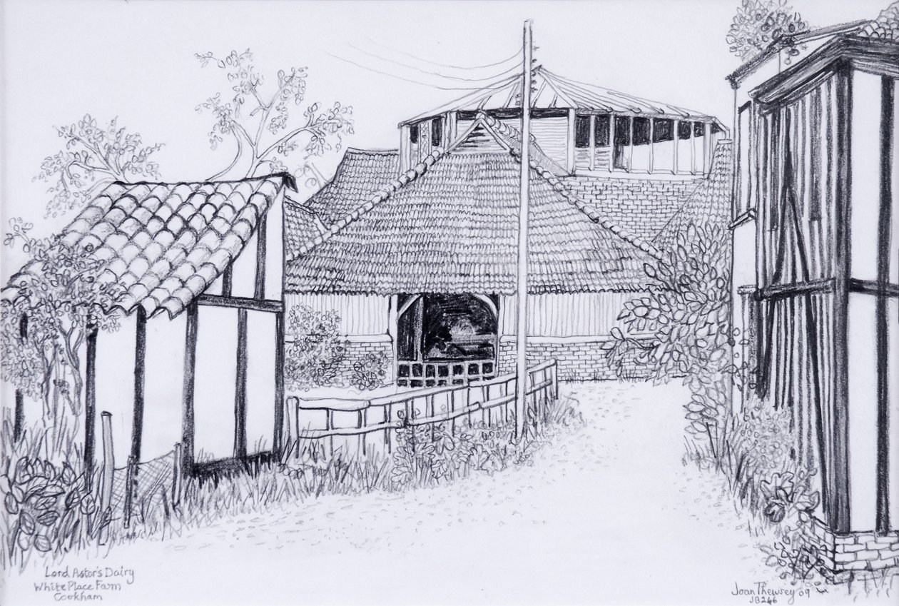 Lord Astors Dairy, White Place Farm, Cookham 2012, penna av Joan Thewsey