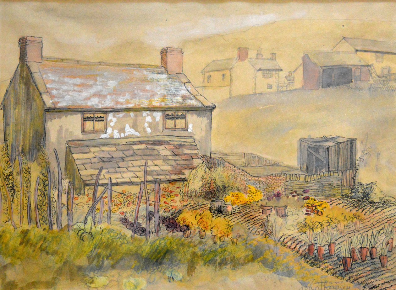 Moorland Cottage, 2014 (penna, bläck och akvarell) av Joan Thewsey