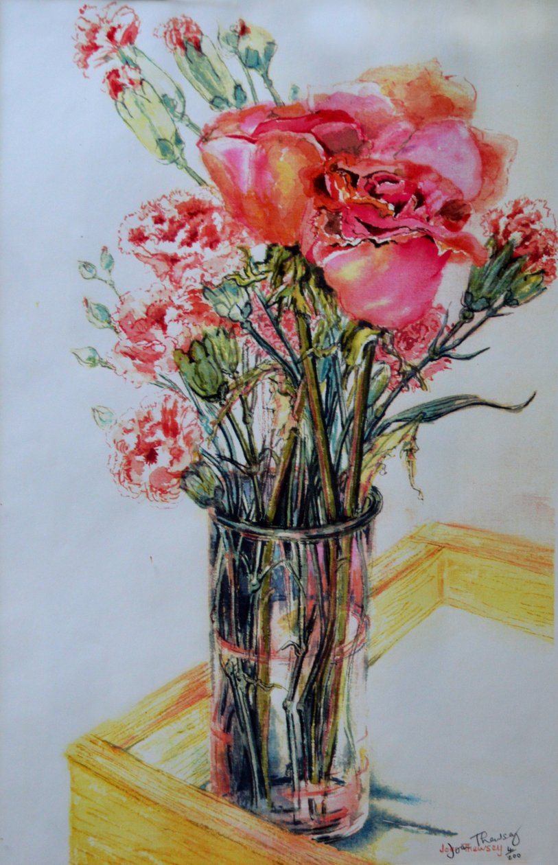 Rosa rosor med stuga rosa, 2010, av Joan Thewsey