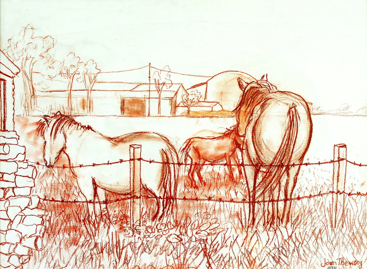 Serenade, Janie and a Donkey in the Meadow, 2000, (Terracotta Conte`) av Joan Thewsey