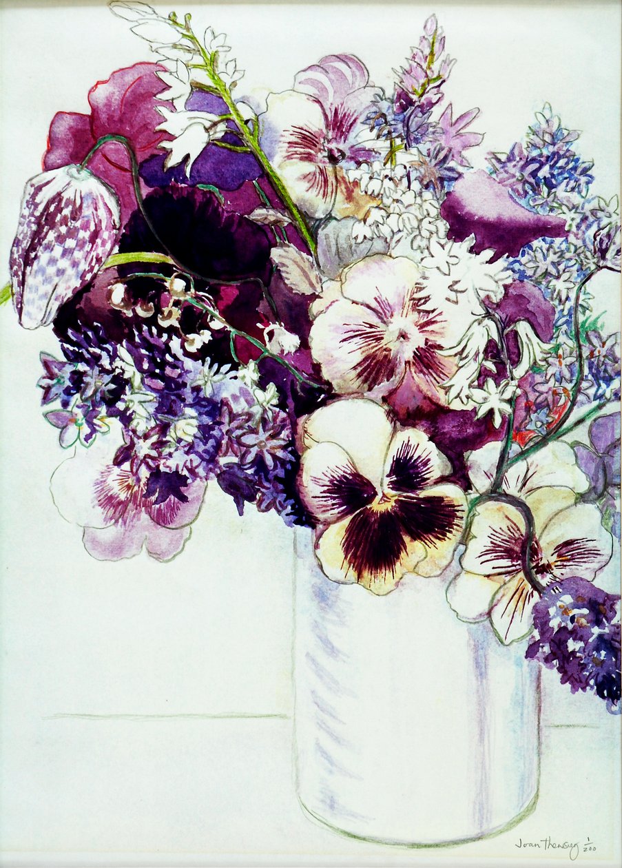 Vårblommor med Fritillaria 2005 (vattenfärg) av Joan Thewsey