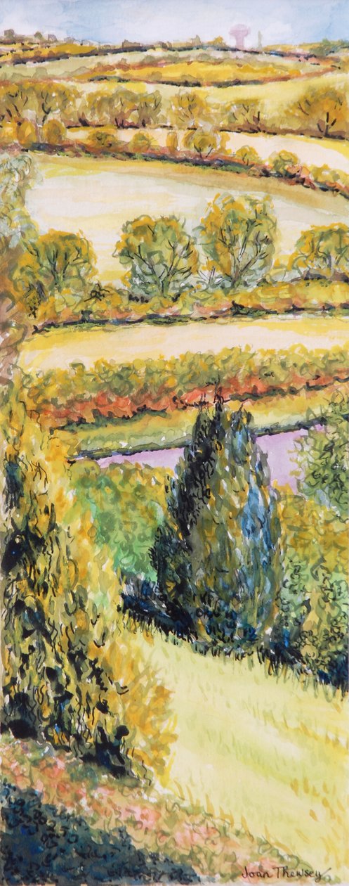 Suffolk Landscape, utsikt från frontfönstret, 2000 av Joan Thewsey