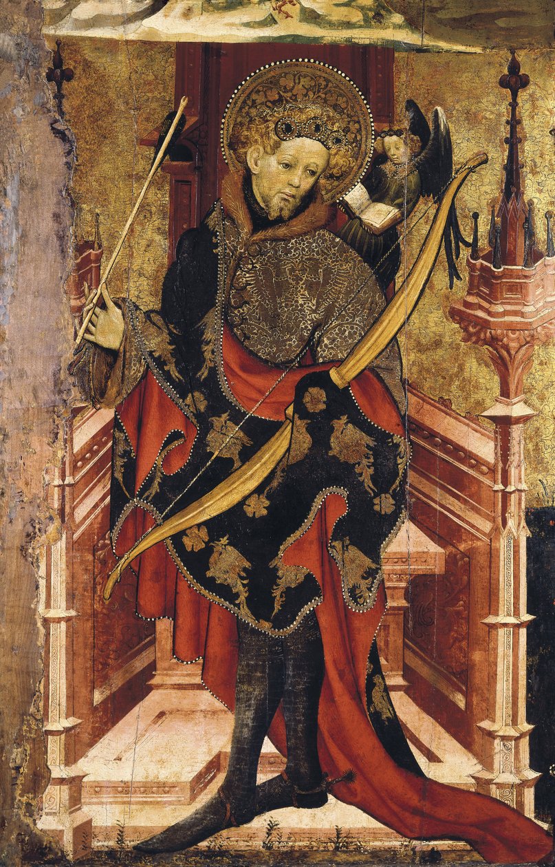 Sankt Sebastian och korsfästelsen. c.1417-25 (tempera på trä) av Joan or Juan Mates