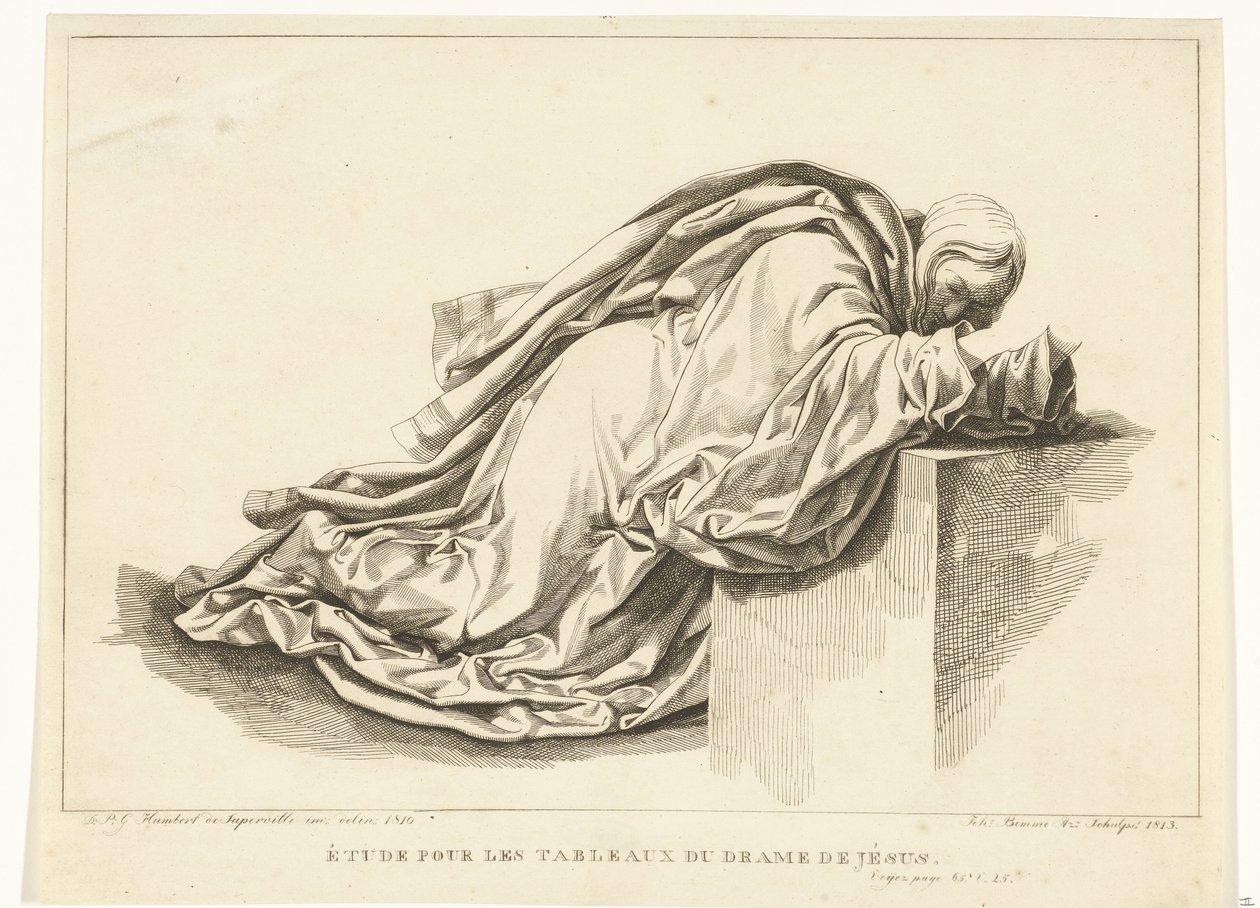 Geknielde figur Studie till målningarna av Jesu drama (titel på objekt) av Joannes Bemme