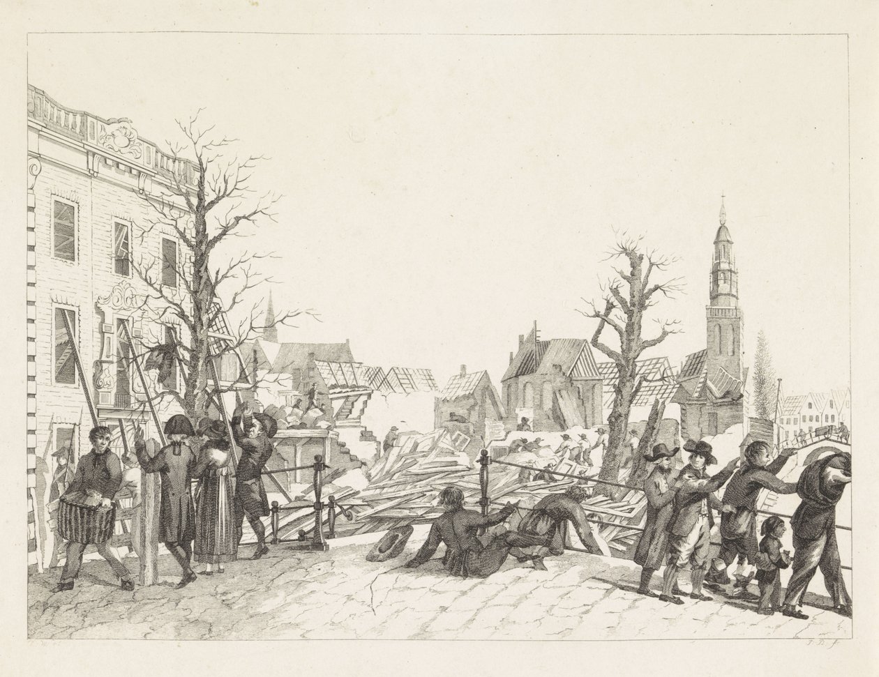 Ruiner i Leiden efter krutkatastrofen, 1807 av Joannes Bemme