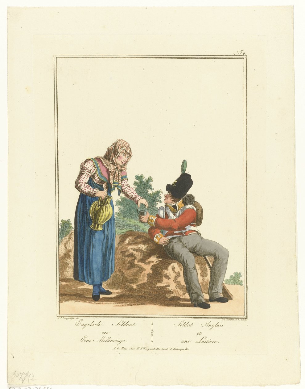 Sittande soldat och mjölkjungfru English Soldier and a Milkmaid (titel på objekt) Uniformer och kostymer (serietitel) av Joannes Bemme