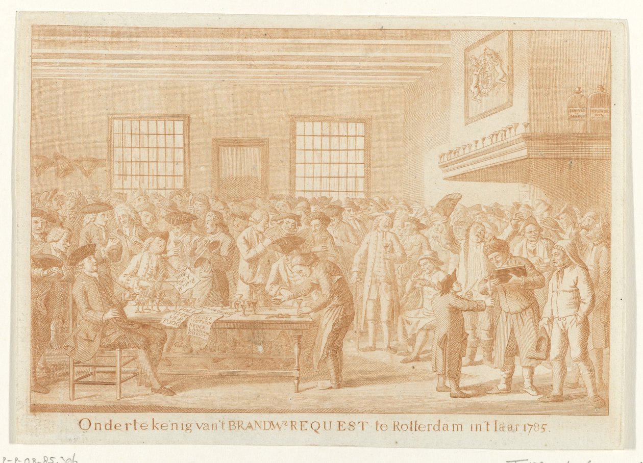 Undertecknande av Brandewijn-förfrågan i Rotterdam, 1785 Signering av Brand.W. Begäran i Rotterdam i 