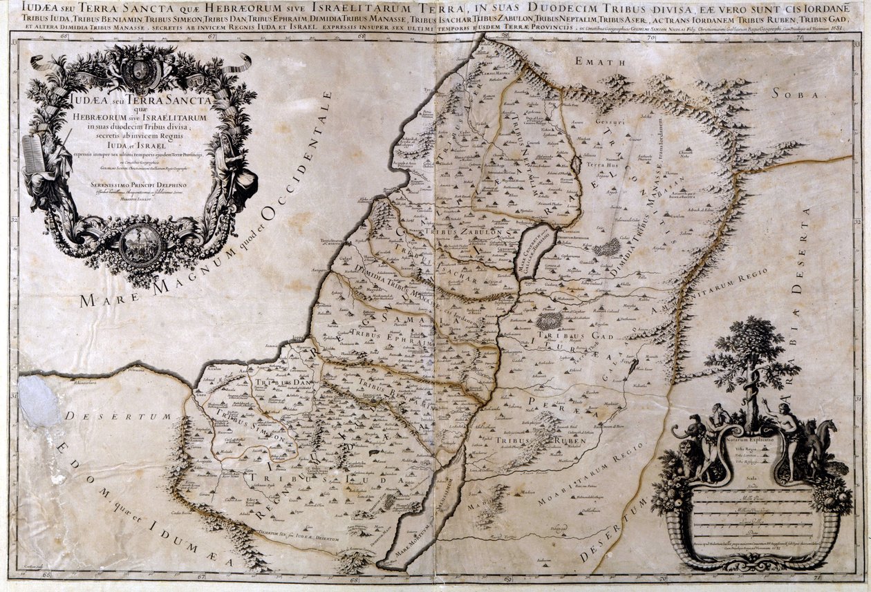 Historisk geografisk karta över Palestina. Jansson Atlas av Joannes Jansson