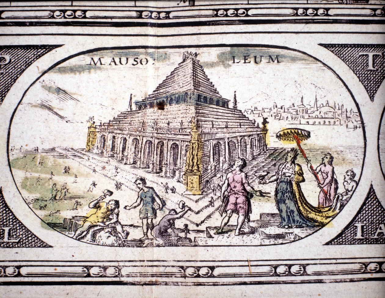 Representation av antikens sju underverk: Halikarnassos mausoleum. i Atlas av Jansson Jannsonius tryckt i Amsterdam 1630. Privat samling. av Joannes Jansson