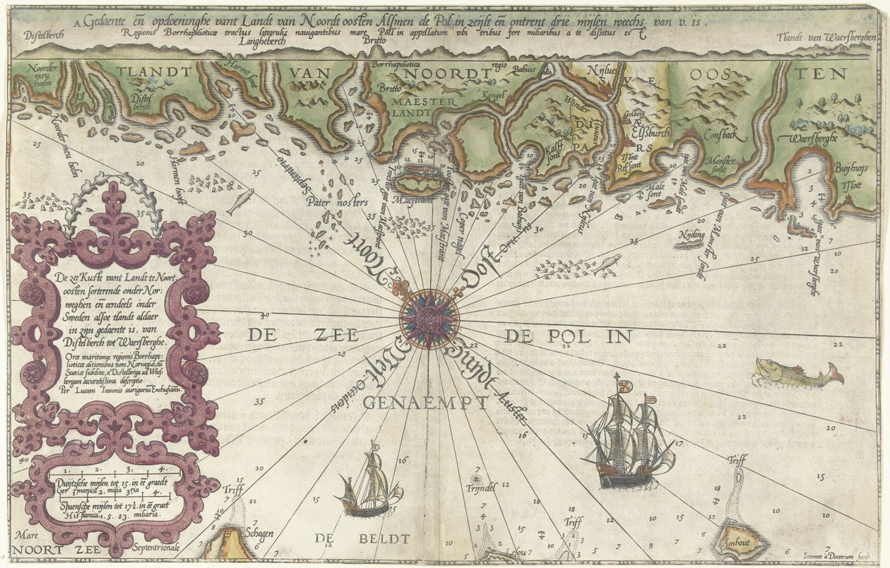 Kartlägg en del av Norges och Sveriges kust Havet Kuste vant Landt i nordost sortering under Norge och delvis under Sverige (...) (titel på objekt) av Joannes van Doetechum (I)