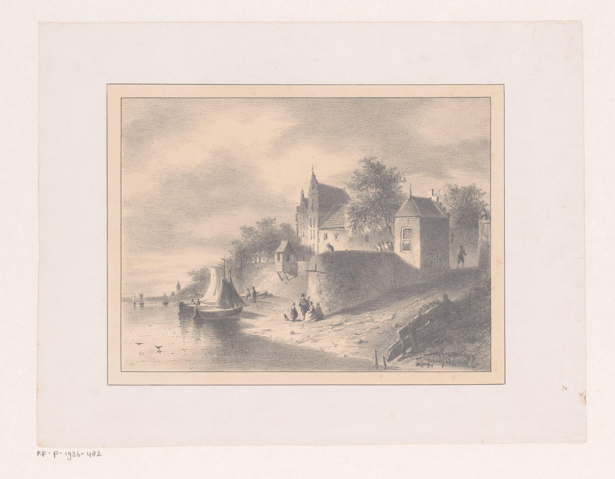 Stadsbild på en flod av Joannes van Liefland (attributed to)