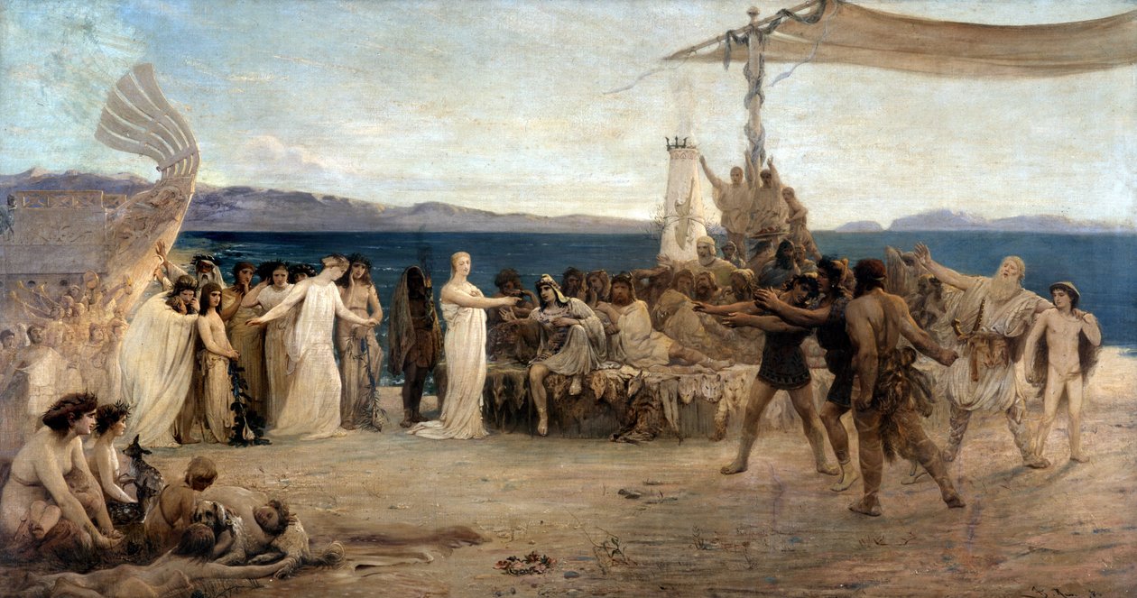 Marseilles stiftelse 600 f.Kr. - The Weddings of Protis and Gyptis (olja på duk) av Joanny Rave