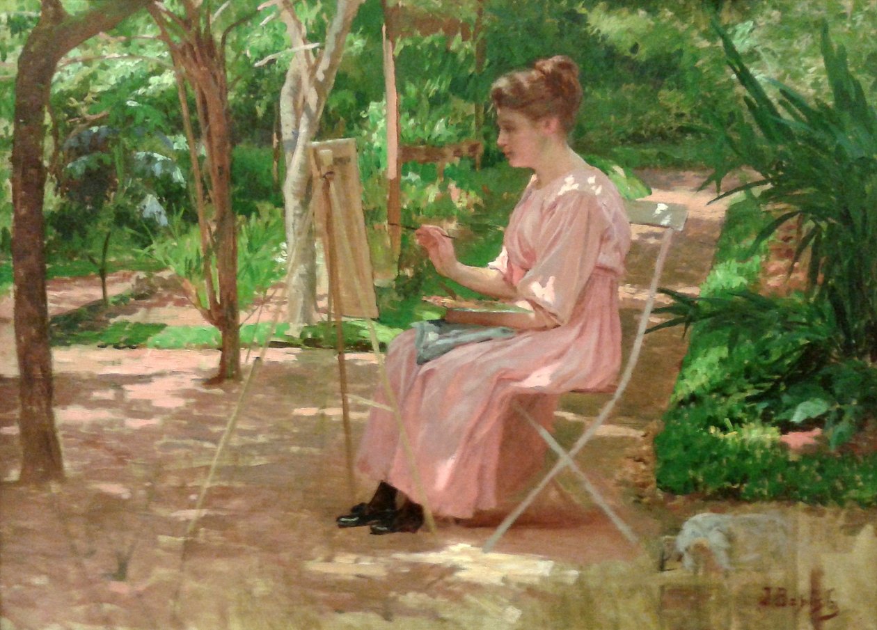 Woman painting av Joao Batista da Costa