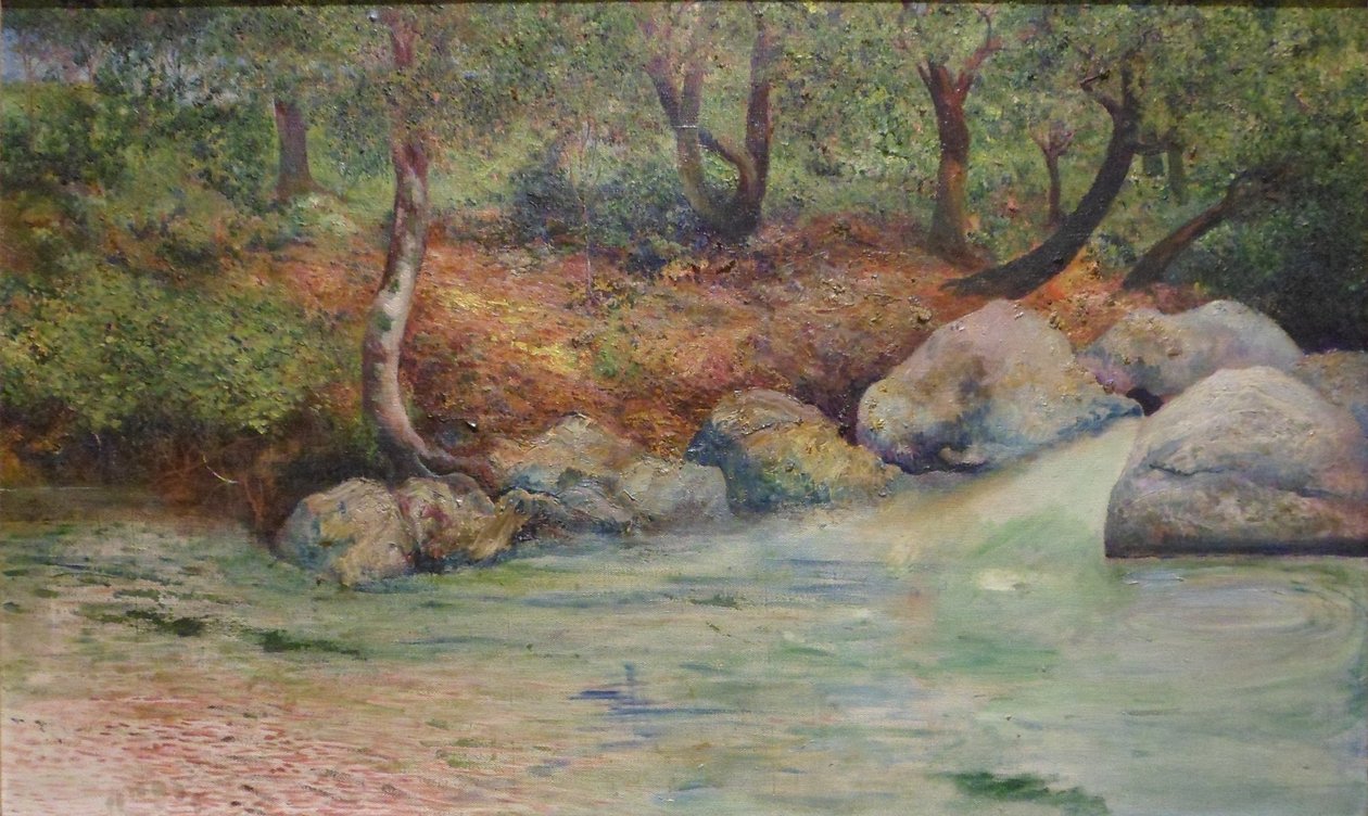  Paisaje con bosque y rionEnglish: Landscape with forest and rivern av Joaquín Clausell