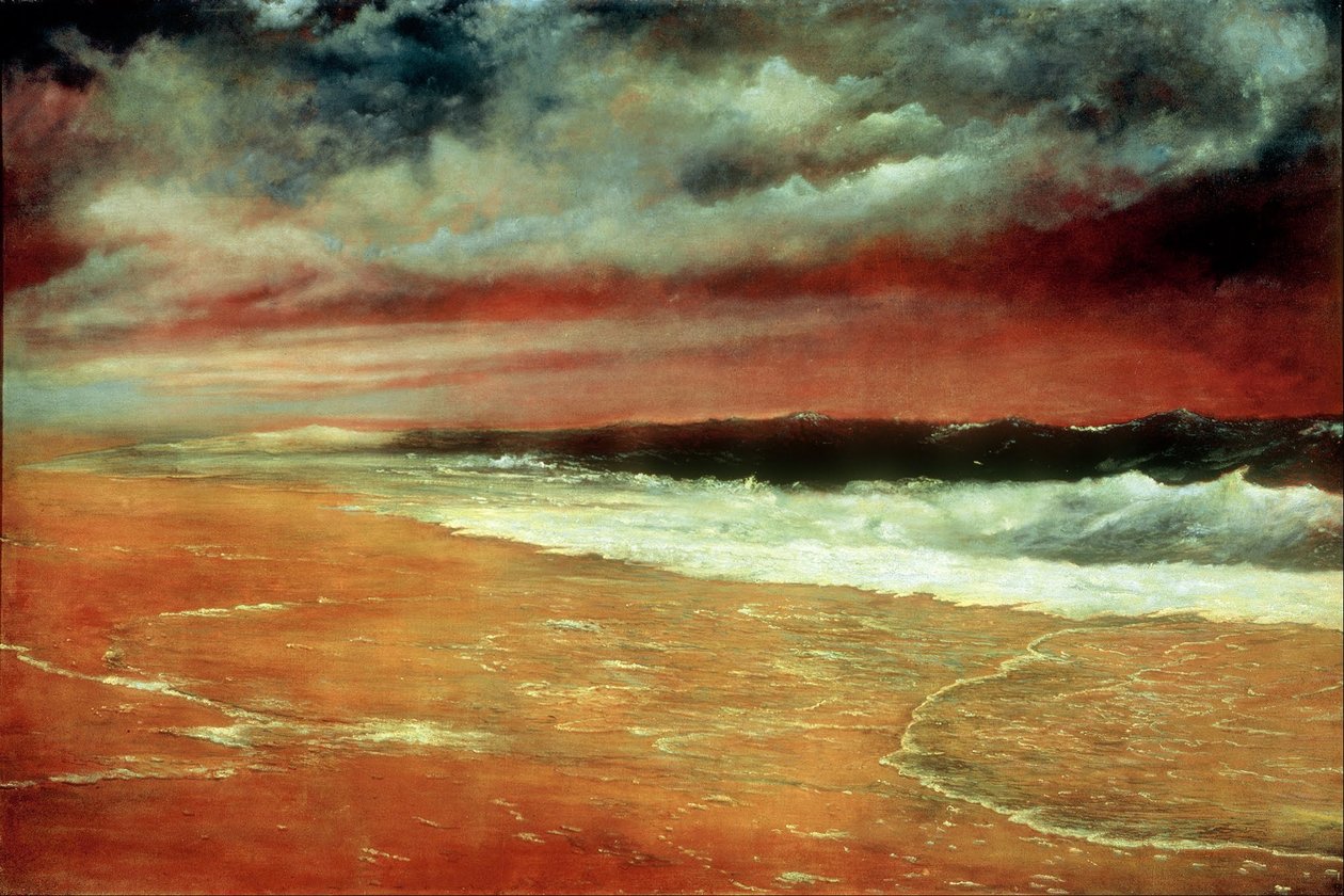 nEspanol: Atardecer en el mar [La ola roja]nSena eftermiddagen vid havet [Den röda vågen] av Joaquín Clausell