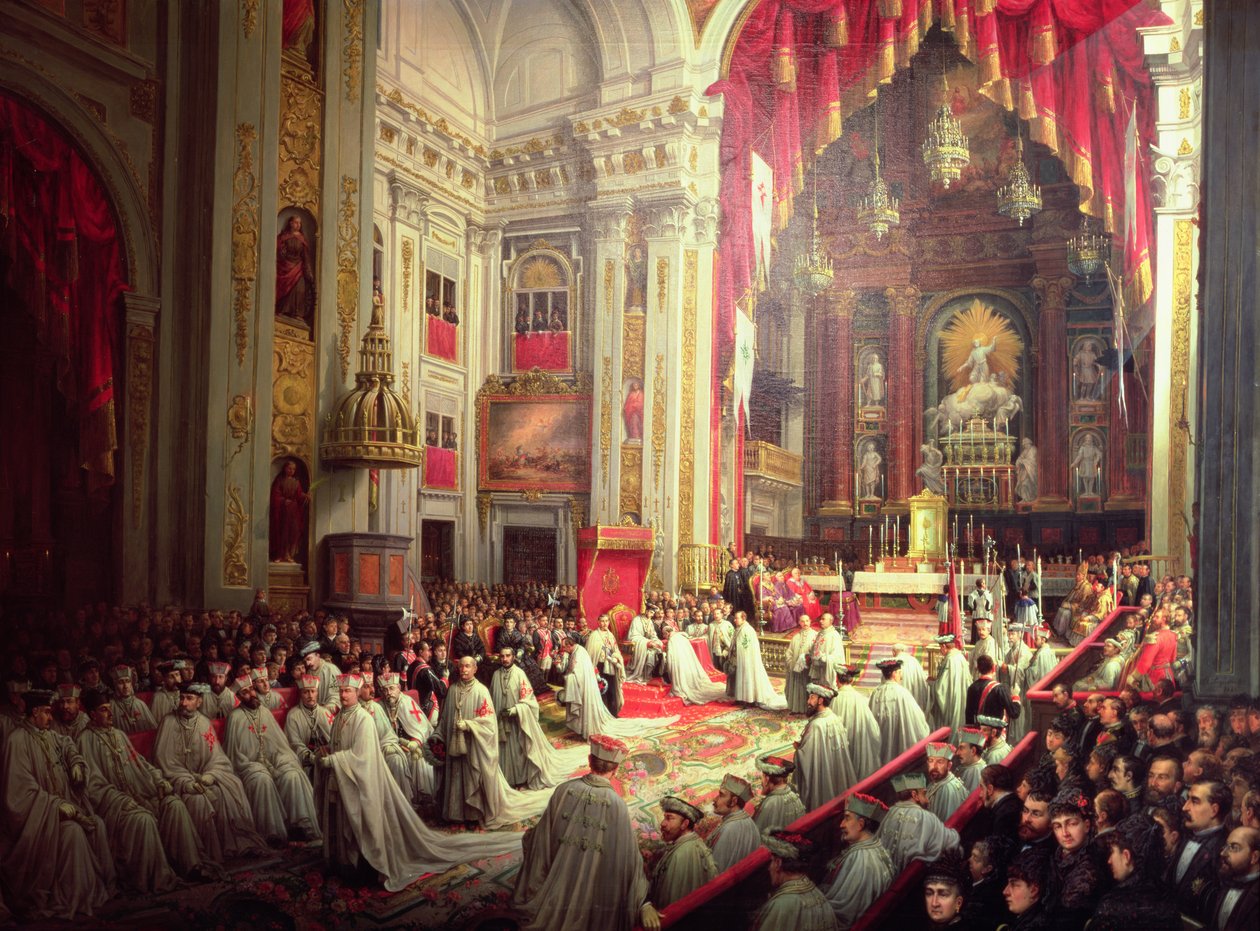 Investiture av kung Alfonso XII (1857-85) som stormästare av militärorden av Joaquin Siguenza