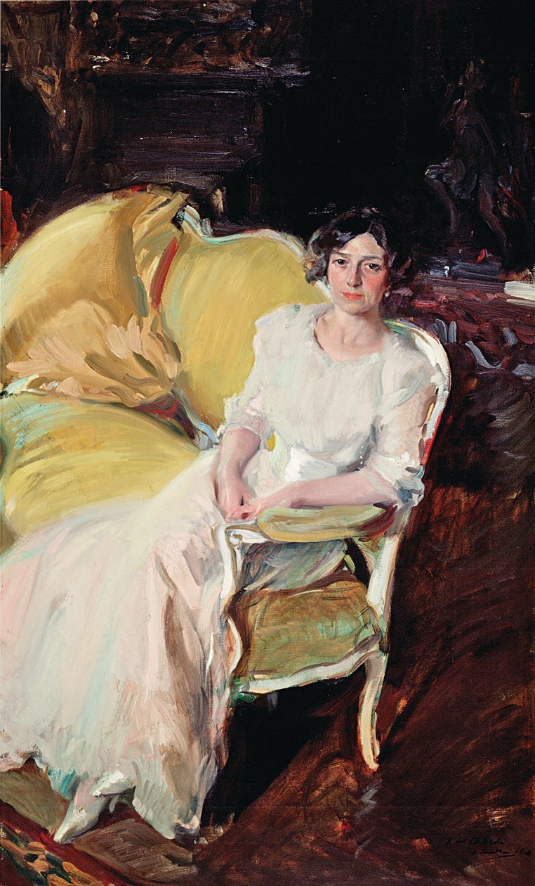 Clotilde sitter på soffan av Joaquín Sorolla
