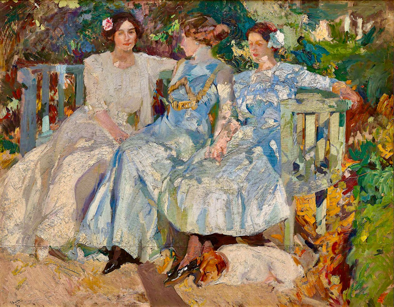 Min fru och mina döttrar i trädgården (Min fru och mina döttrar i trädgården) av Joaquin Sorolla y Bastida